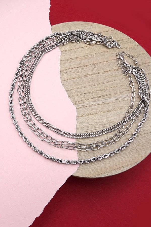 MULTI SILVER CHAIN NECKLACE