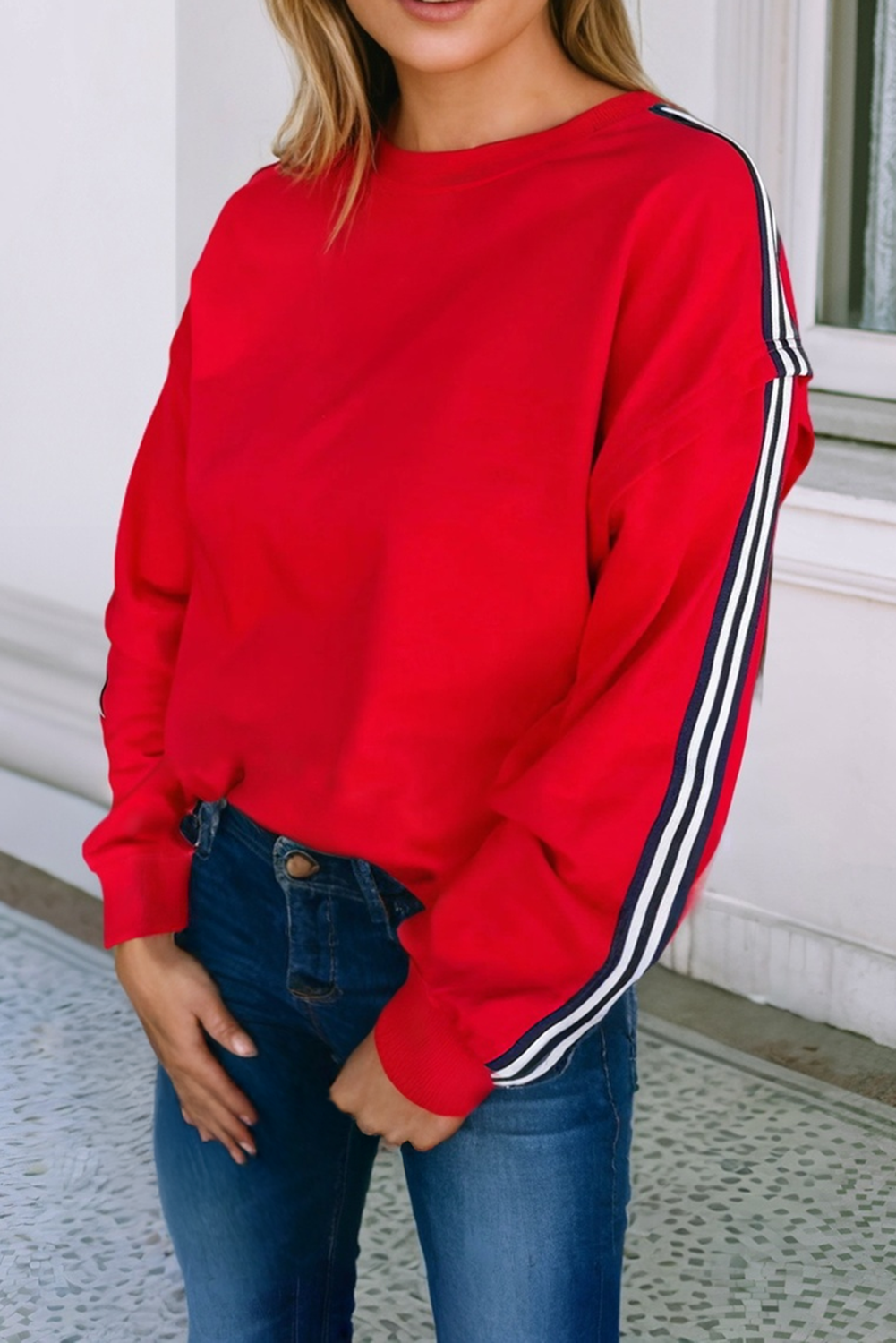 Red Side Striped Sweatshirt