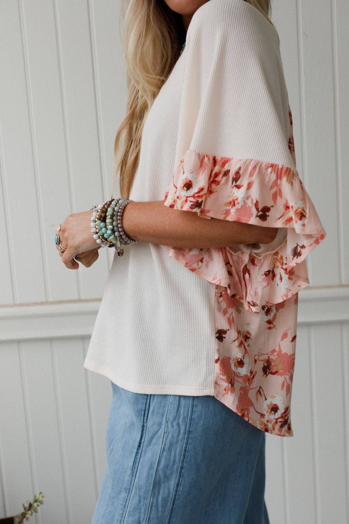 Ruffle Sleeve Top - Cream