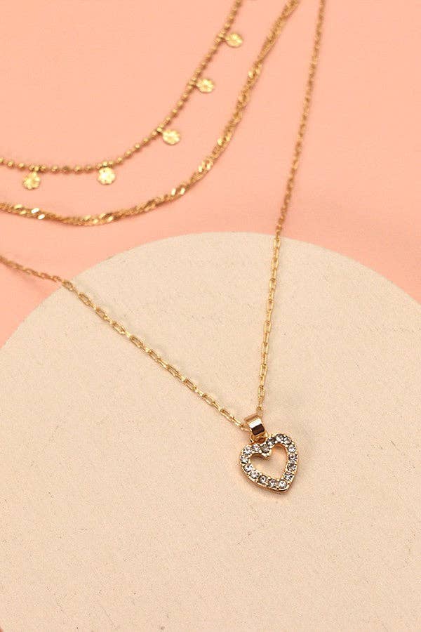 Rhinestone Heart Layered Necklace