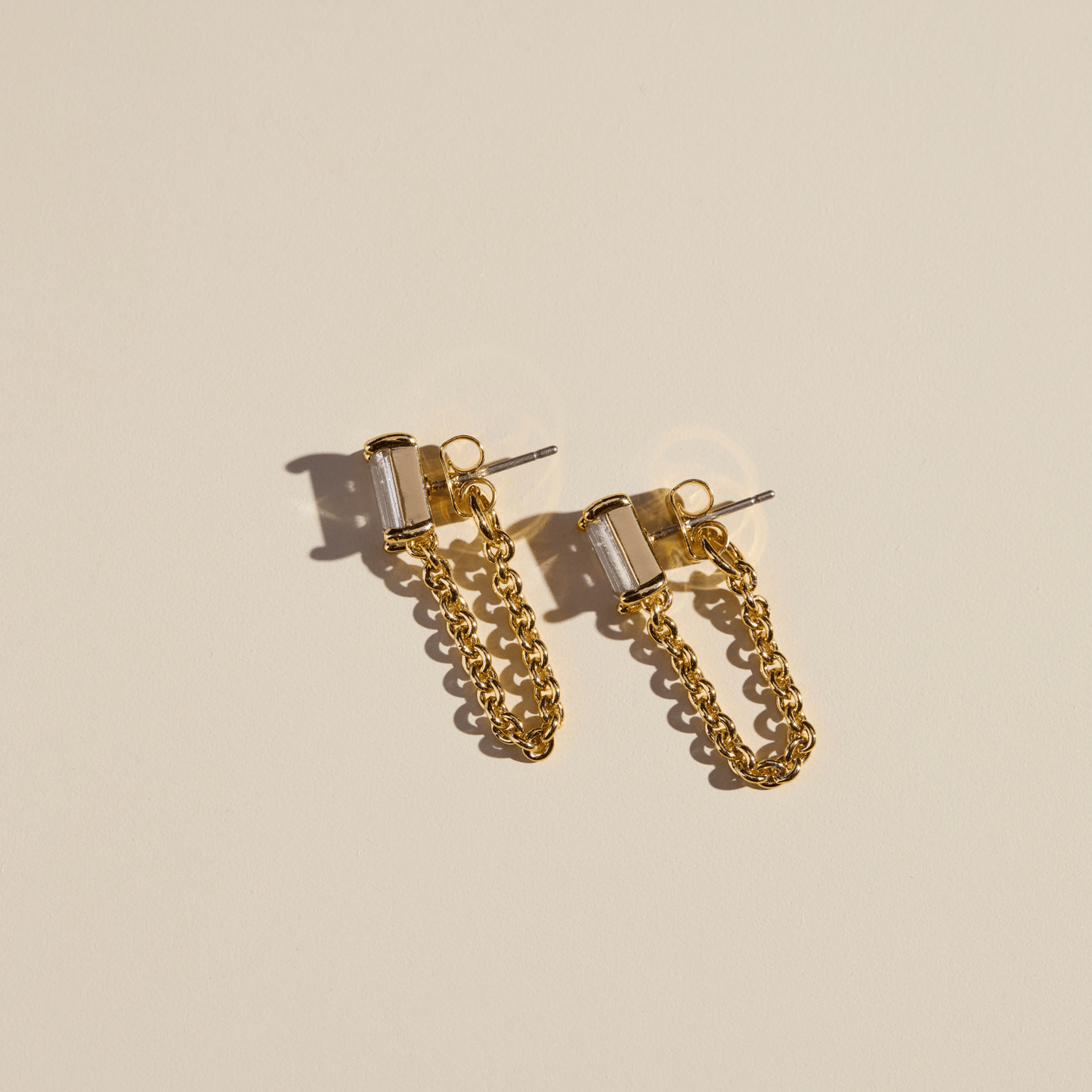 Classic Baguette Chain Drop Studs