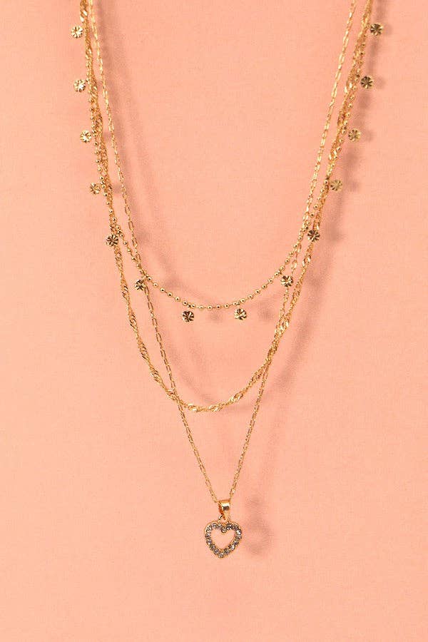Rhinestone Heart Layered Necklace