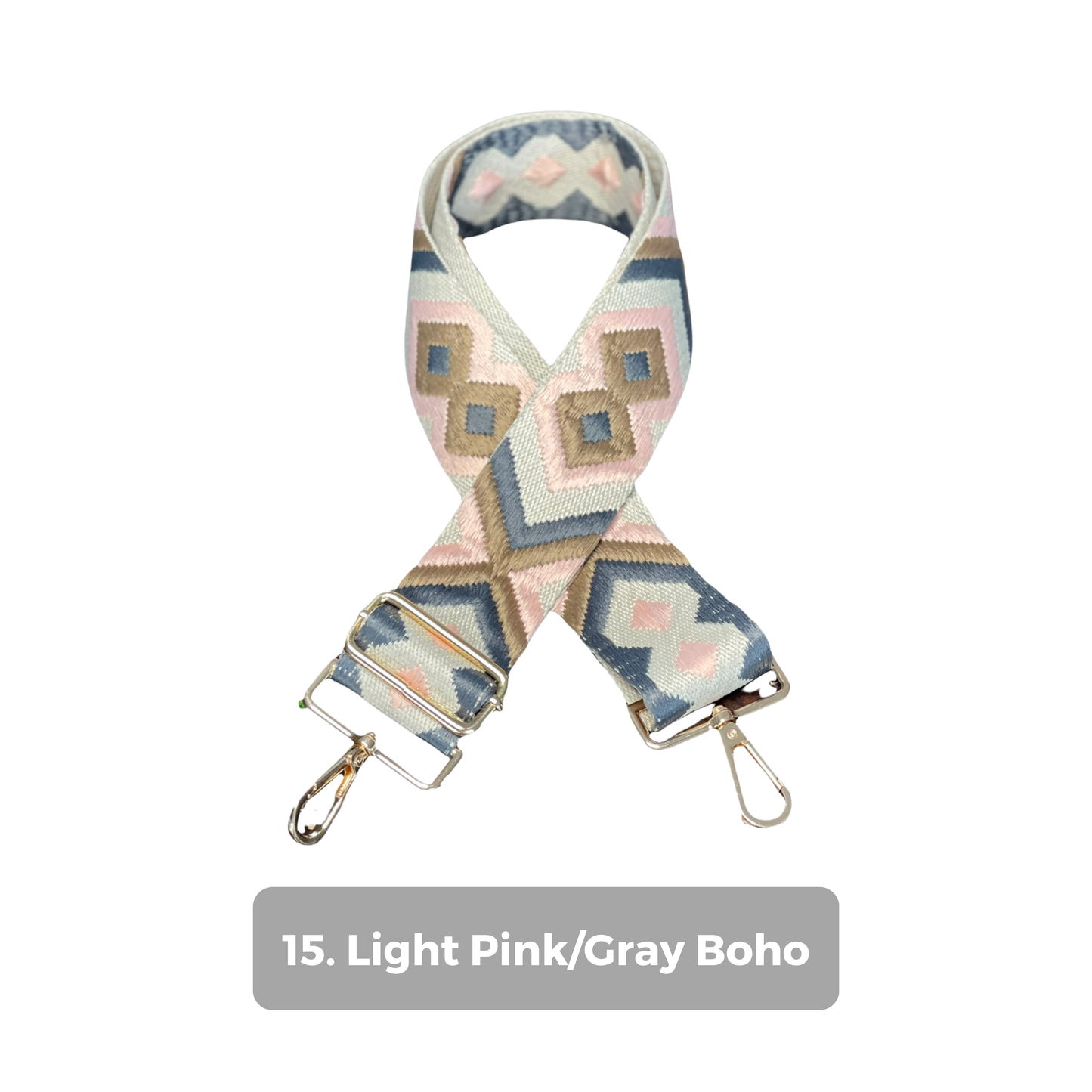 Crossbody Bag Strap- Pink/Gray Boho