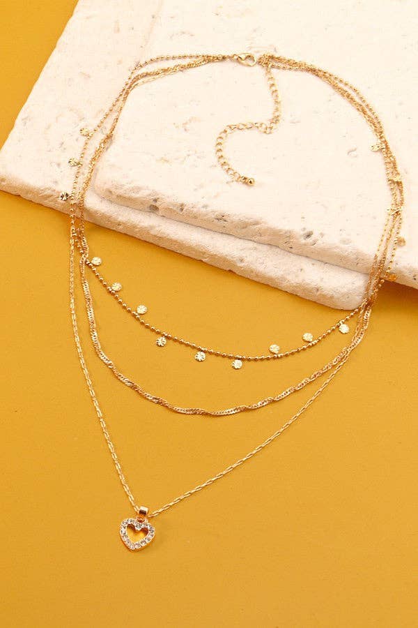 Rhinestone Heart Layered Necklace