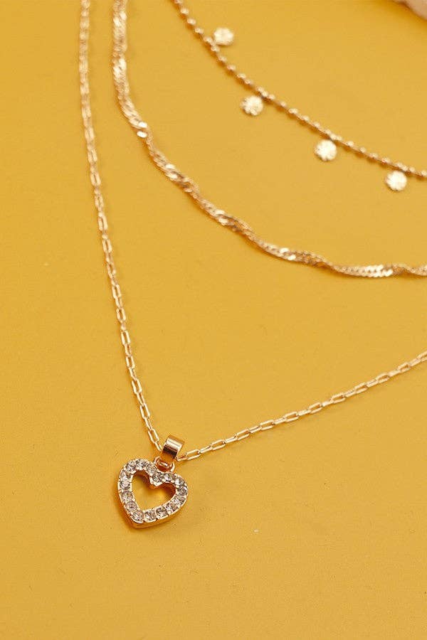 Rhinestone Heart Layered Necklace