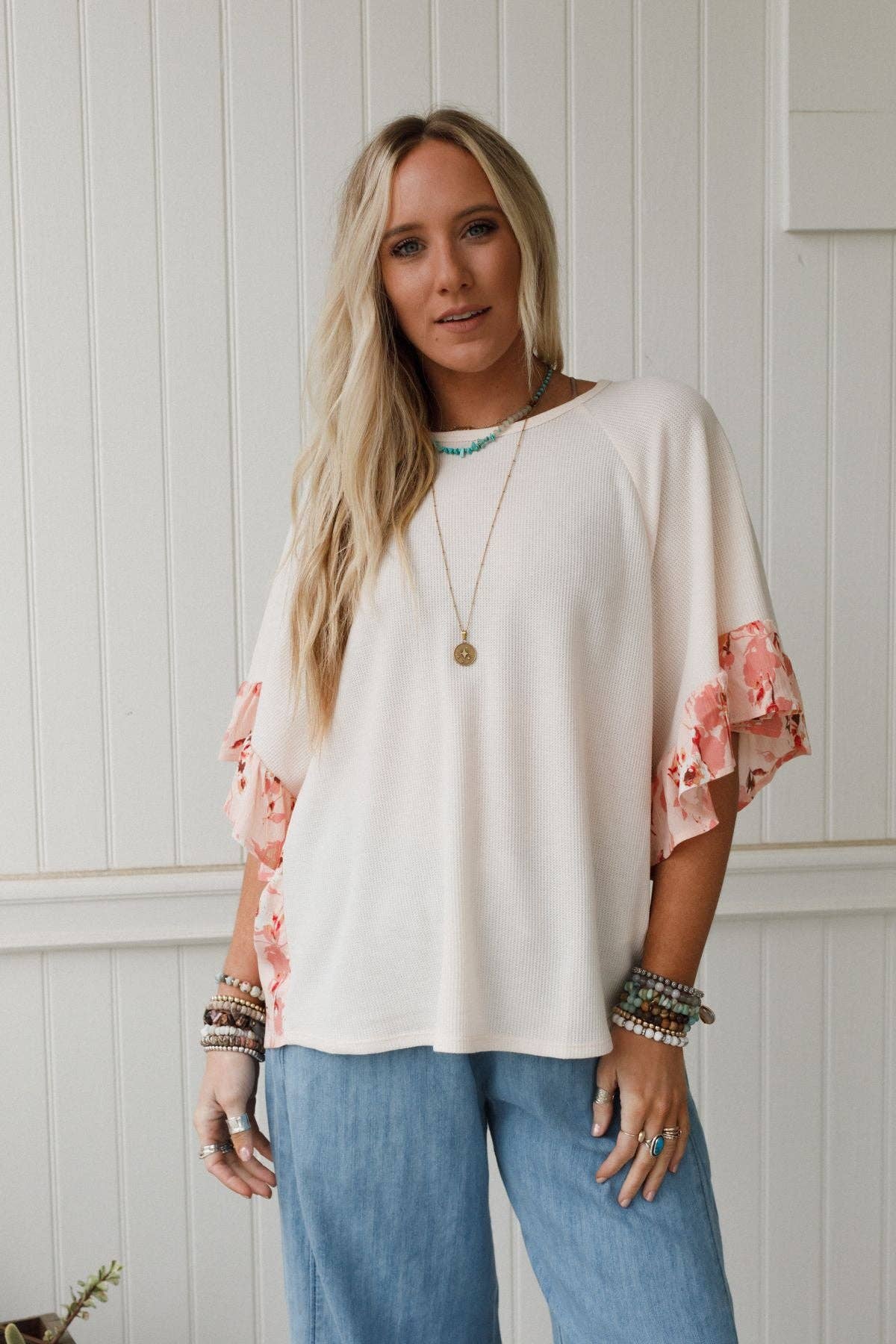 Ruffle Sleeve Top - Cream