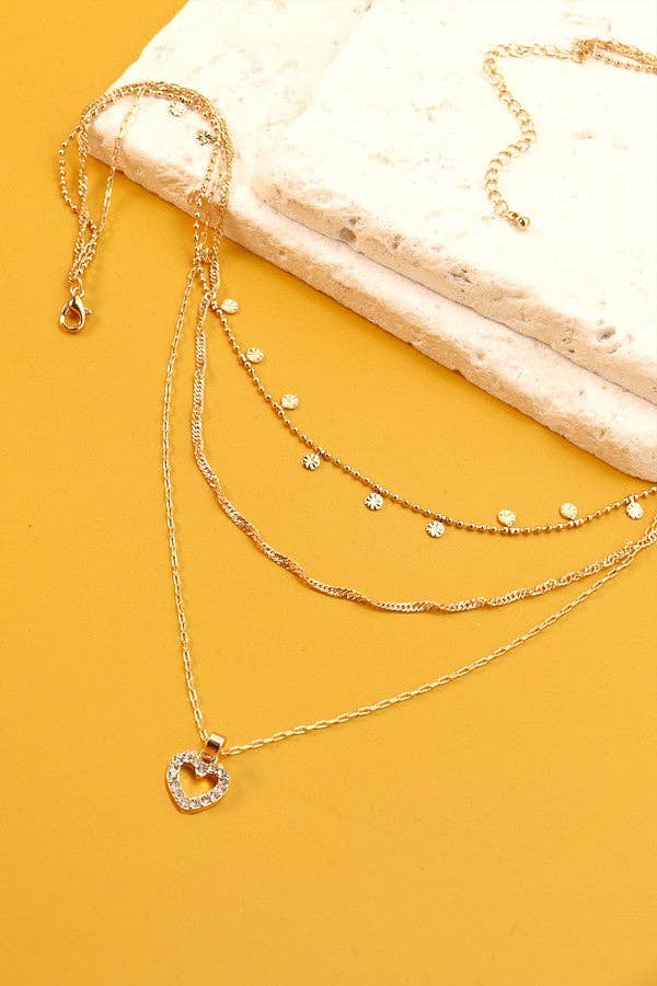 Rhinestone Heart Layered Necklace
