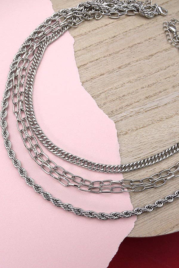 MULTI SILVER CHAIN NECKLACE