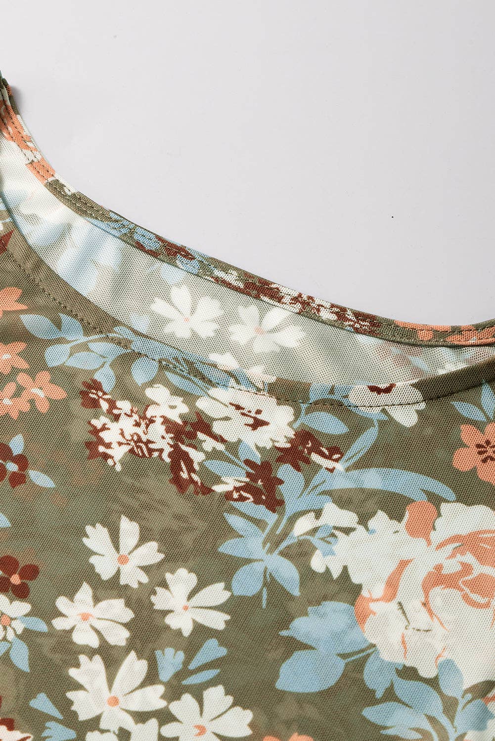 Green Floral Mesh Top