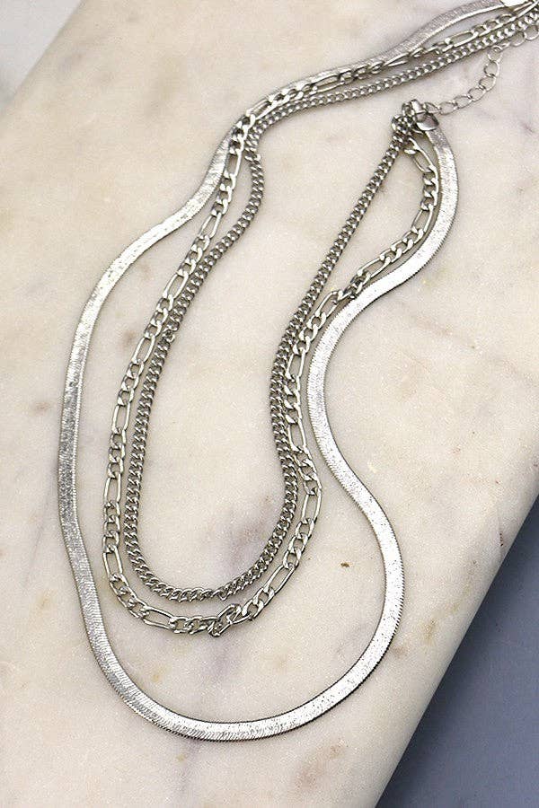 SILVER MULTI HERRINGBONE NECKLACE