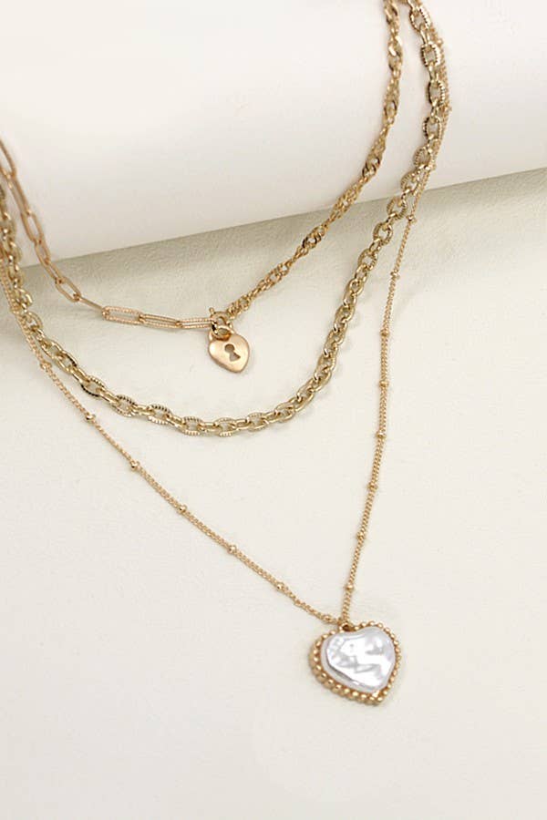 LOCK PEARL HEART NECKLACE