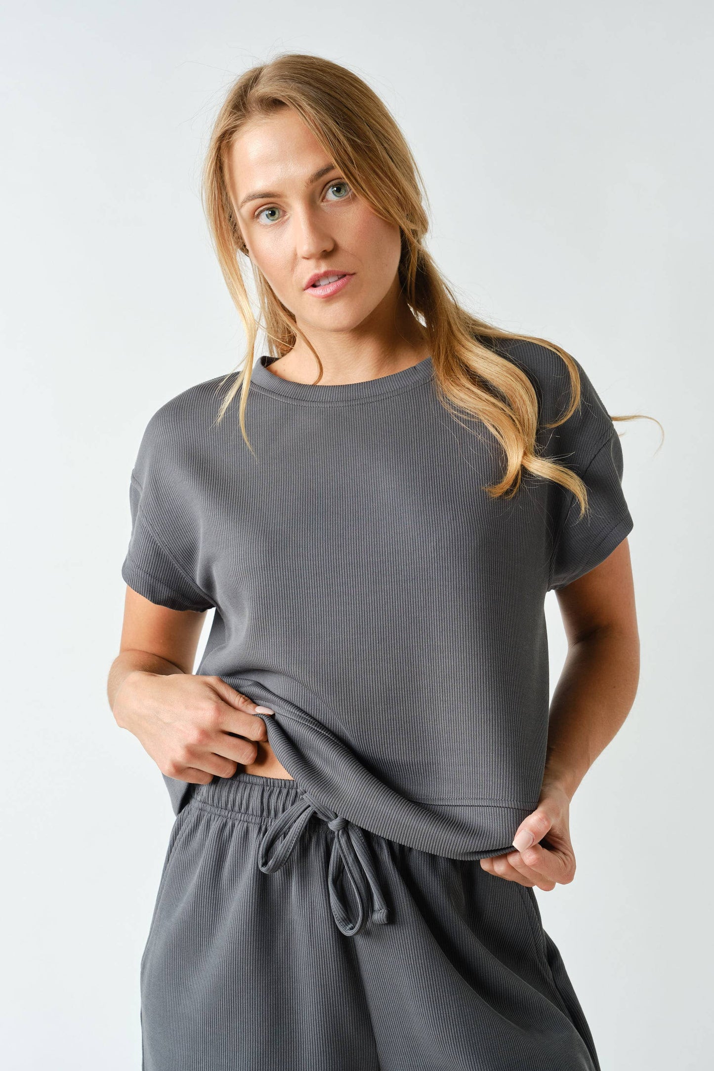 Luxe Rib Tee - Charcoal