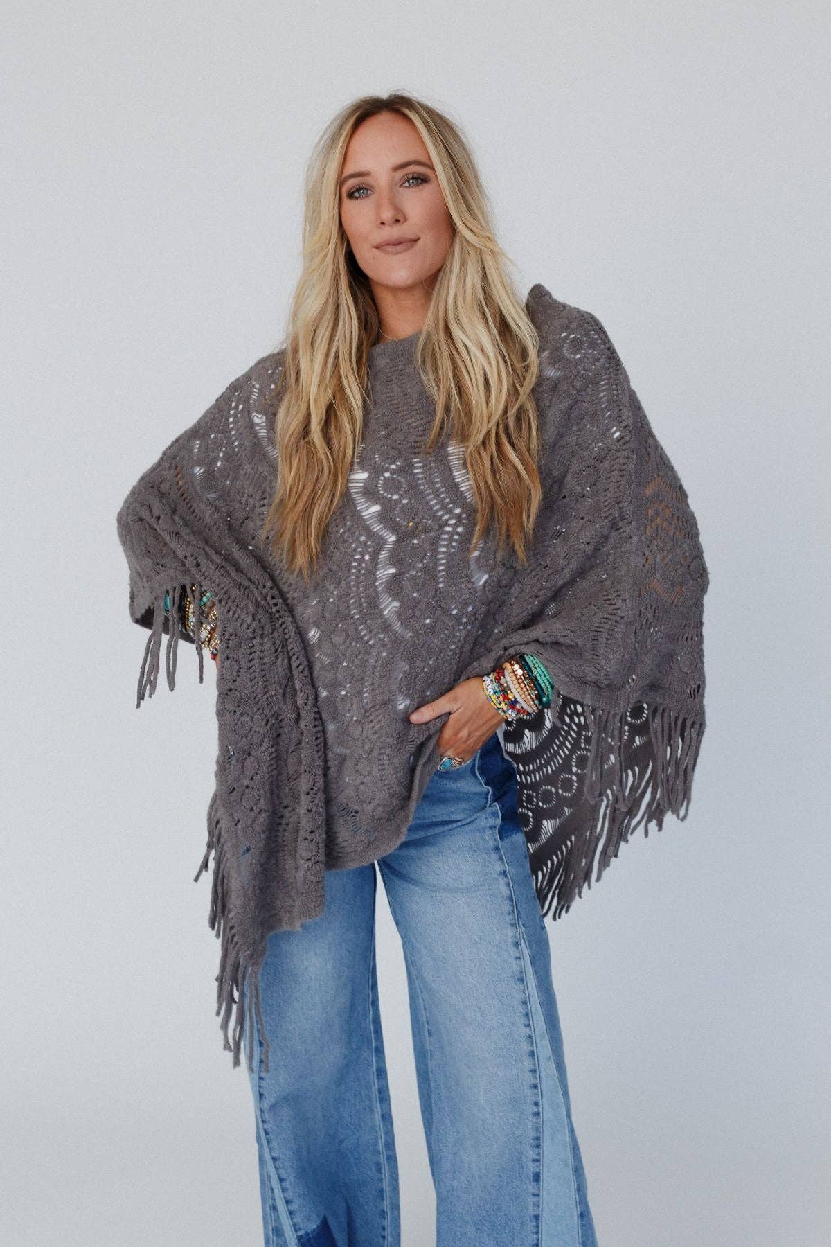 Gray Lace Poncho