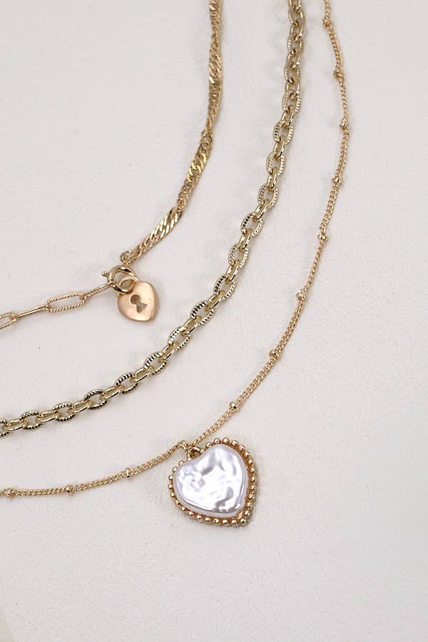 LOCK PEARL HEART NECKLACE