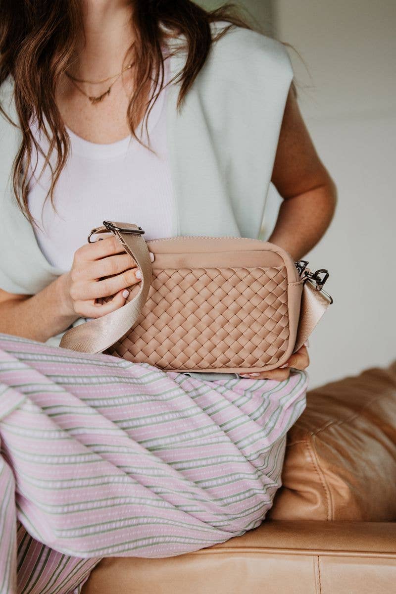 Tan Woven Crossbody Bag