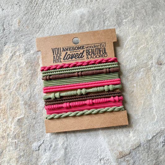 Basic Boho Hair Ties|Hot Pink & Green