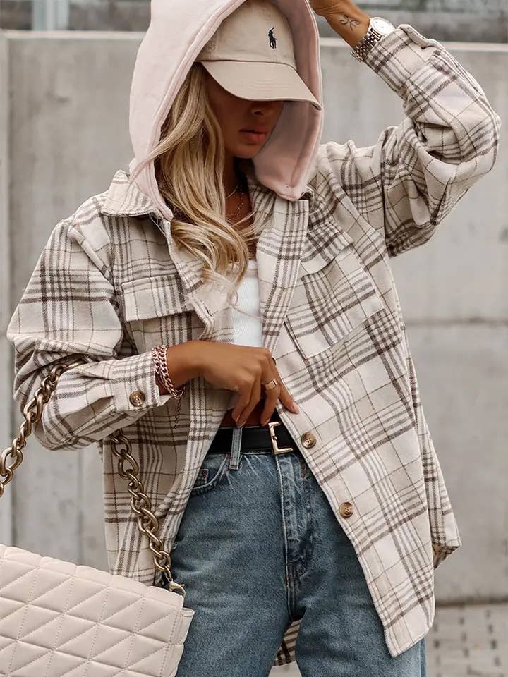 Khaki  Hooded Shacket