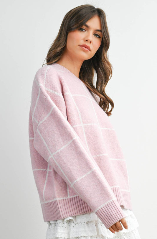 Pink Checkered Sweater