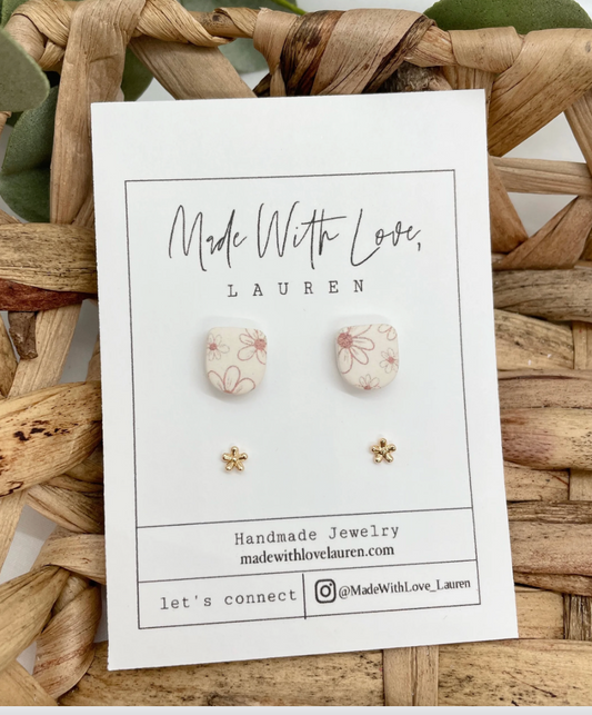 Florals and Cream Stud