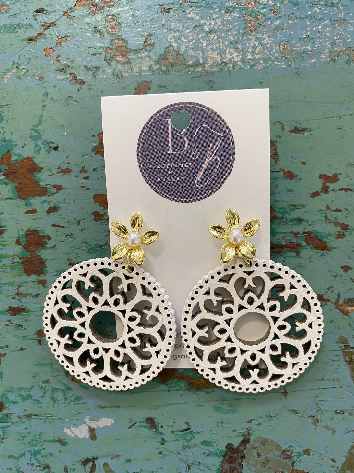 B&B Wood Design Earrings-White