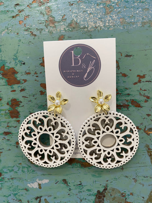 B&B Wood Design Earrings-White