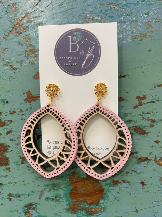 B&B Wood Design Earrings-Pink