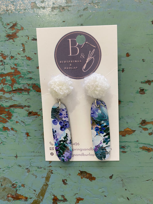 Pom Pom Dangle Earrings - Berries