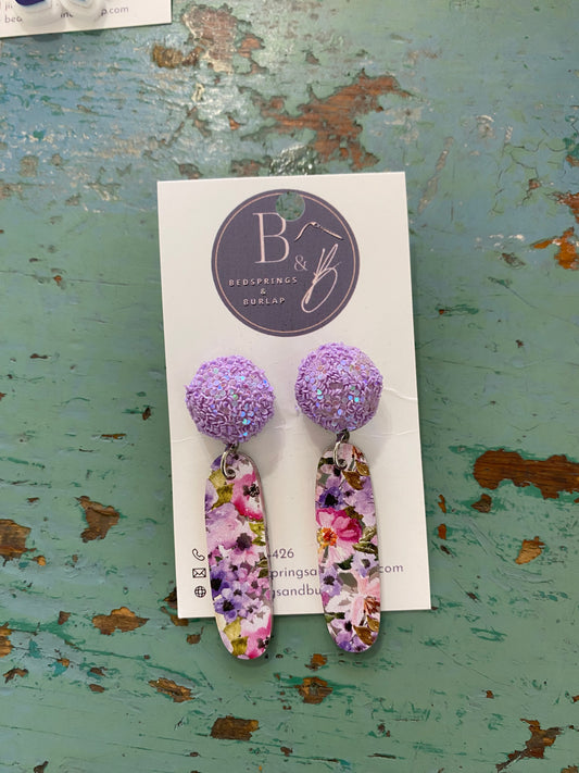 Pom Pom Dangle Earrings - Violet