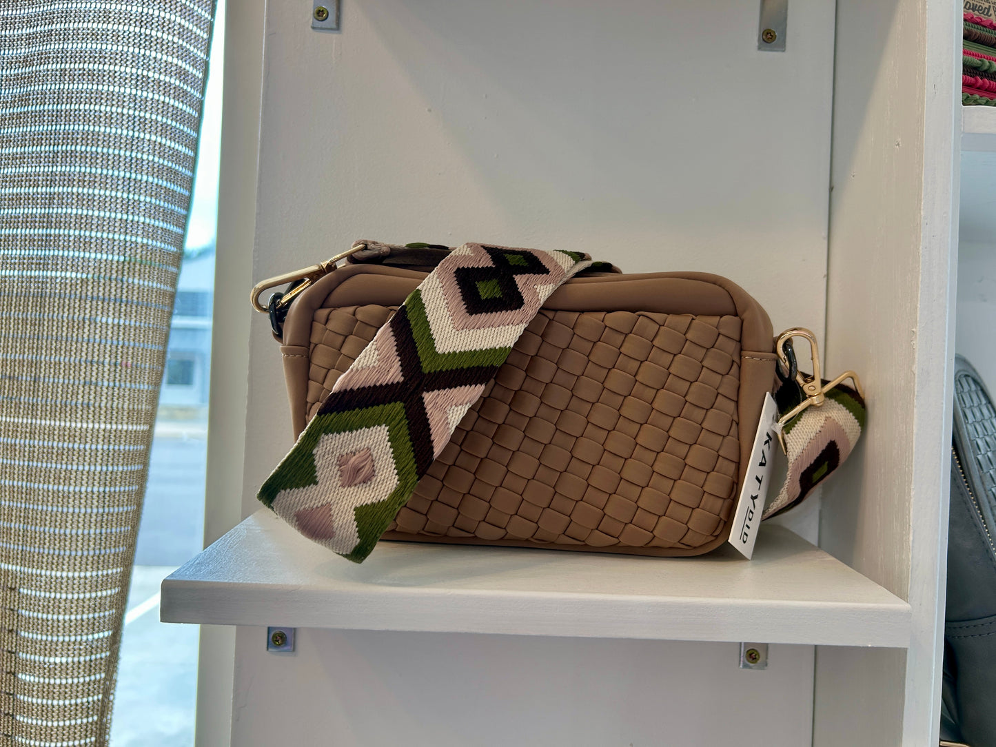 Tan Woven Crossbody Bag