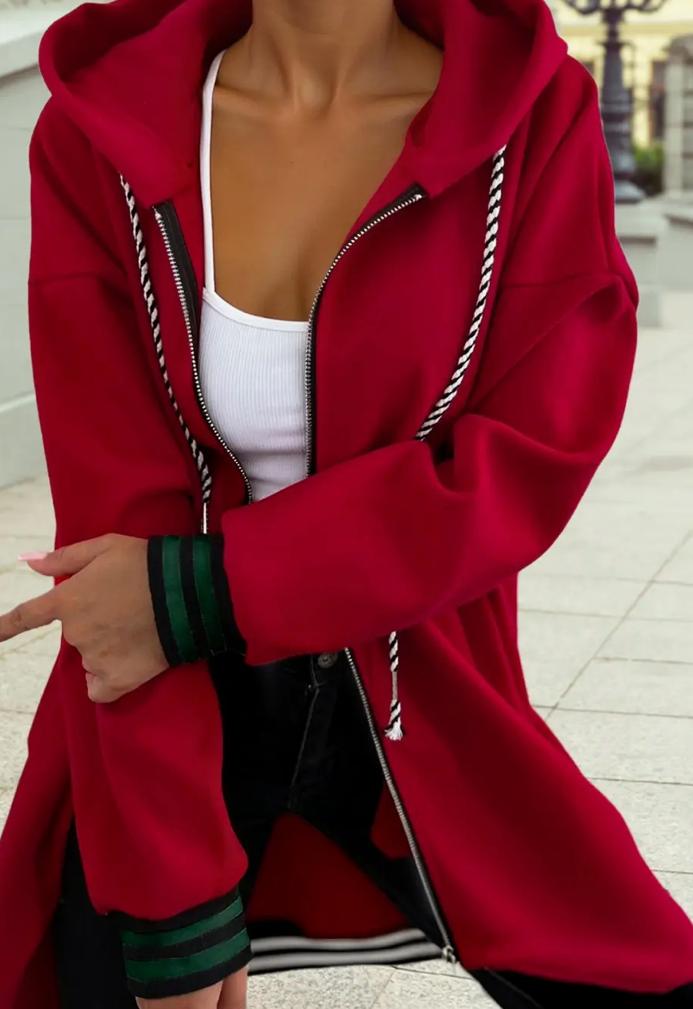 Cuffed Drawstring Hooded Zip Up Sweatshirt