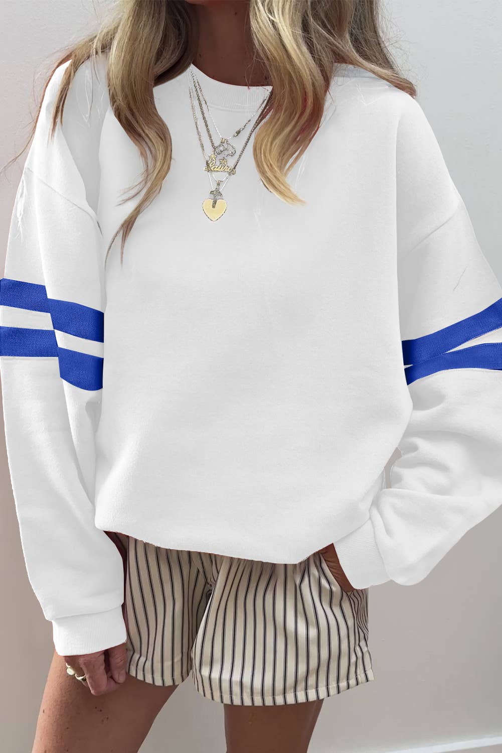 Varsity Striped Sweatshirt - White