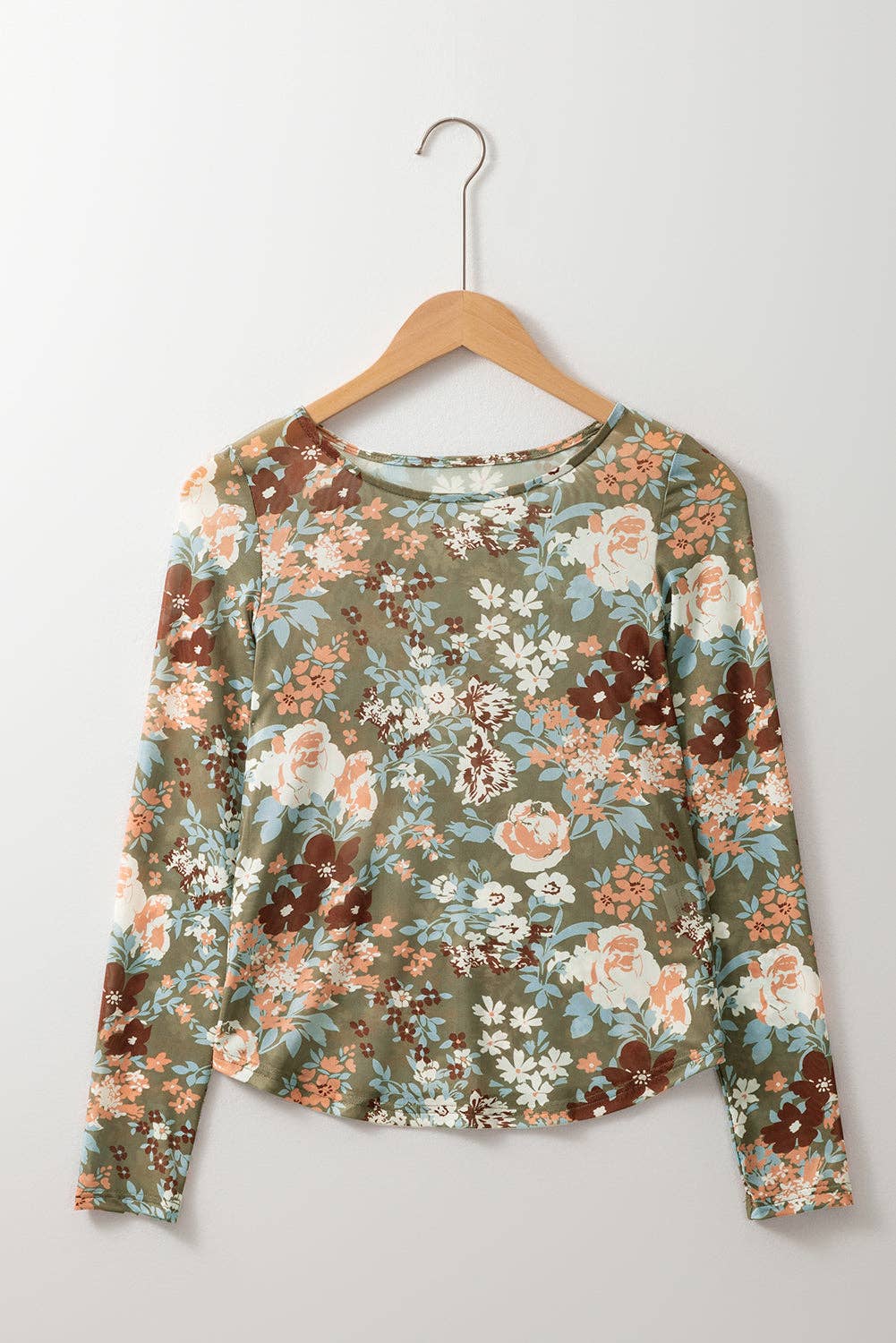 Green Floral Mesh Top