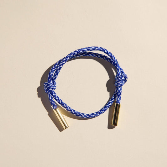 Royal Blue & White Cord Bracelet: Gold