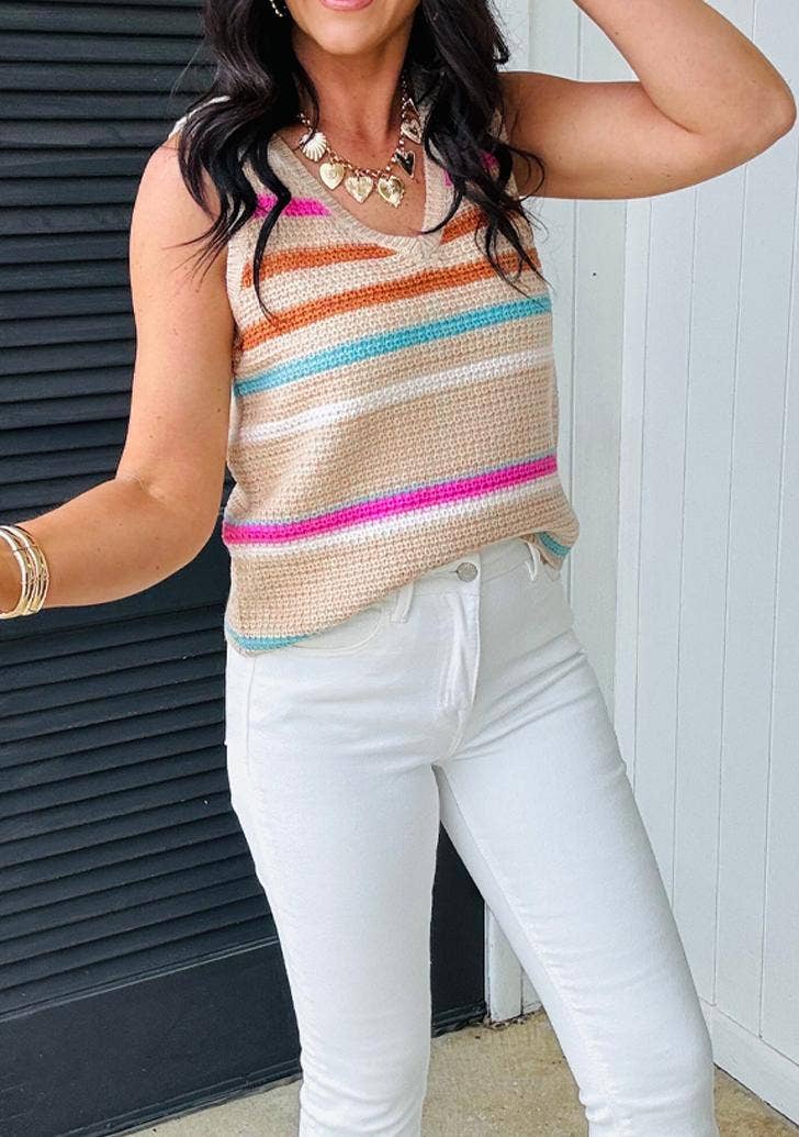 V Neck Striped Vest