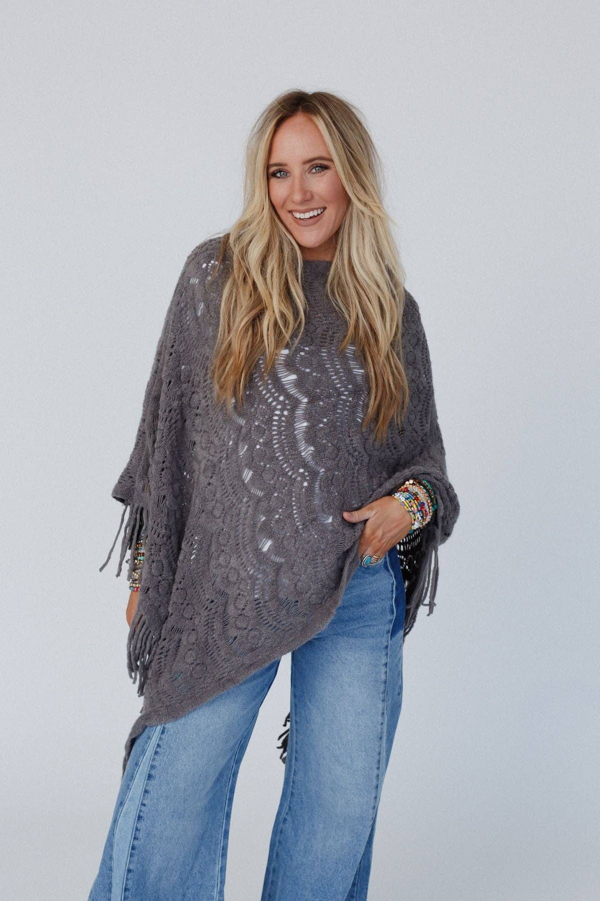 Gray Lace Poncho