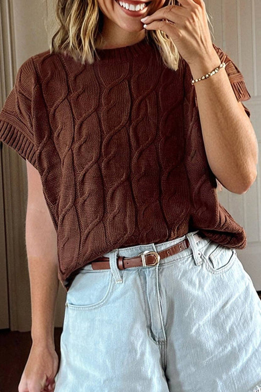Dark Brown Short Sleeve Sweater